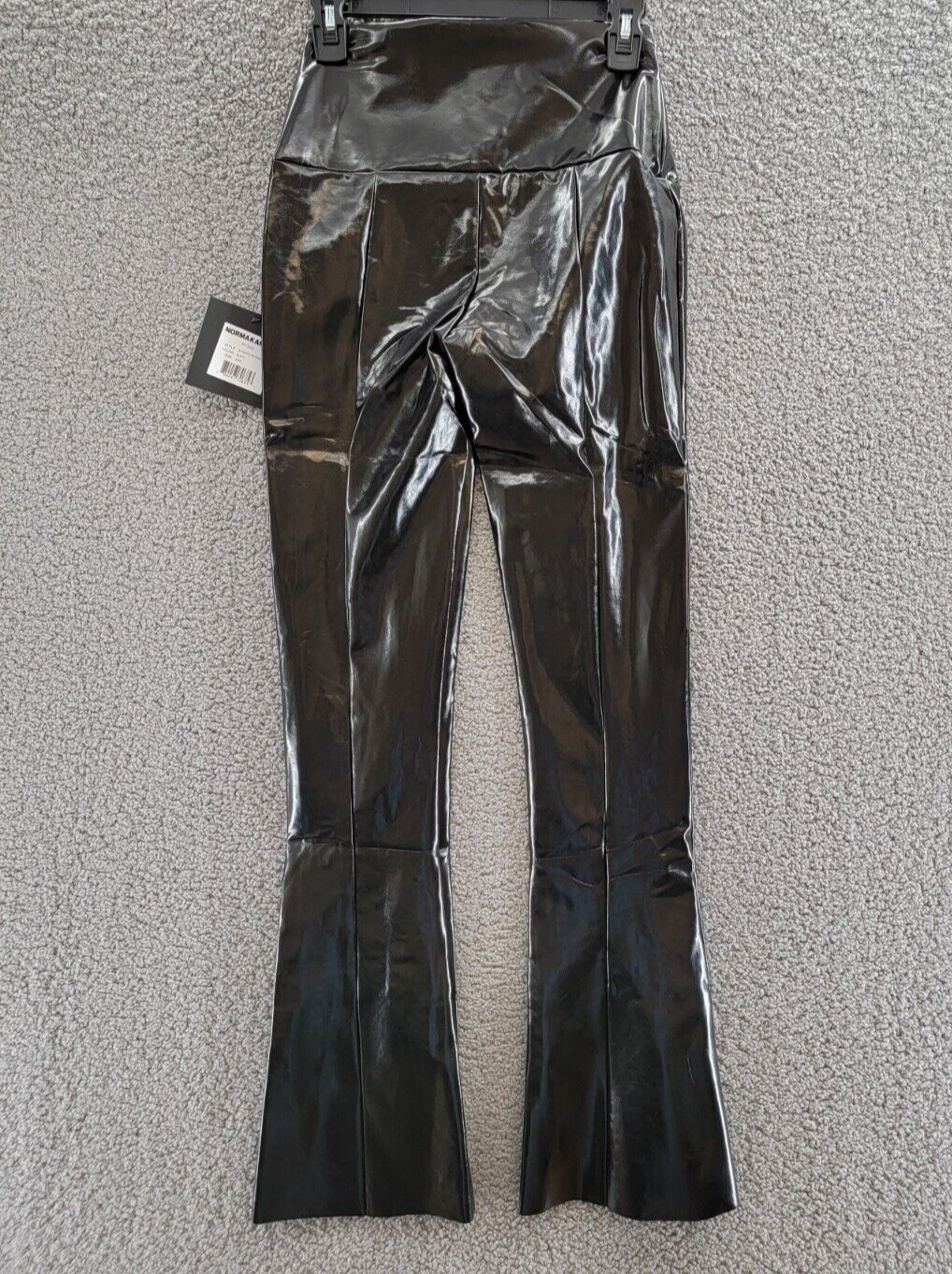 Norma Kamali Faux Leather Slit Hem Leggings Women's S Black Elastic Waist PullOn - Picture 13 of 17