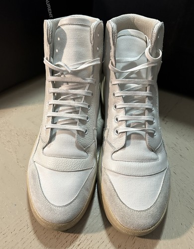 Pre-owned Saint Laurent $775  Men Mid Top Sneakers Shoes White/blue/cream 9.5 Us/42.5 E In White Multicolor