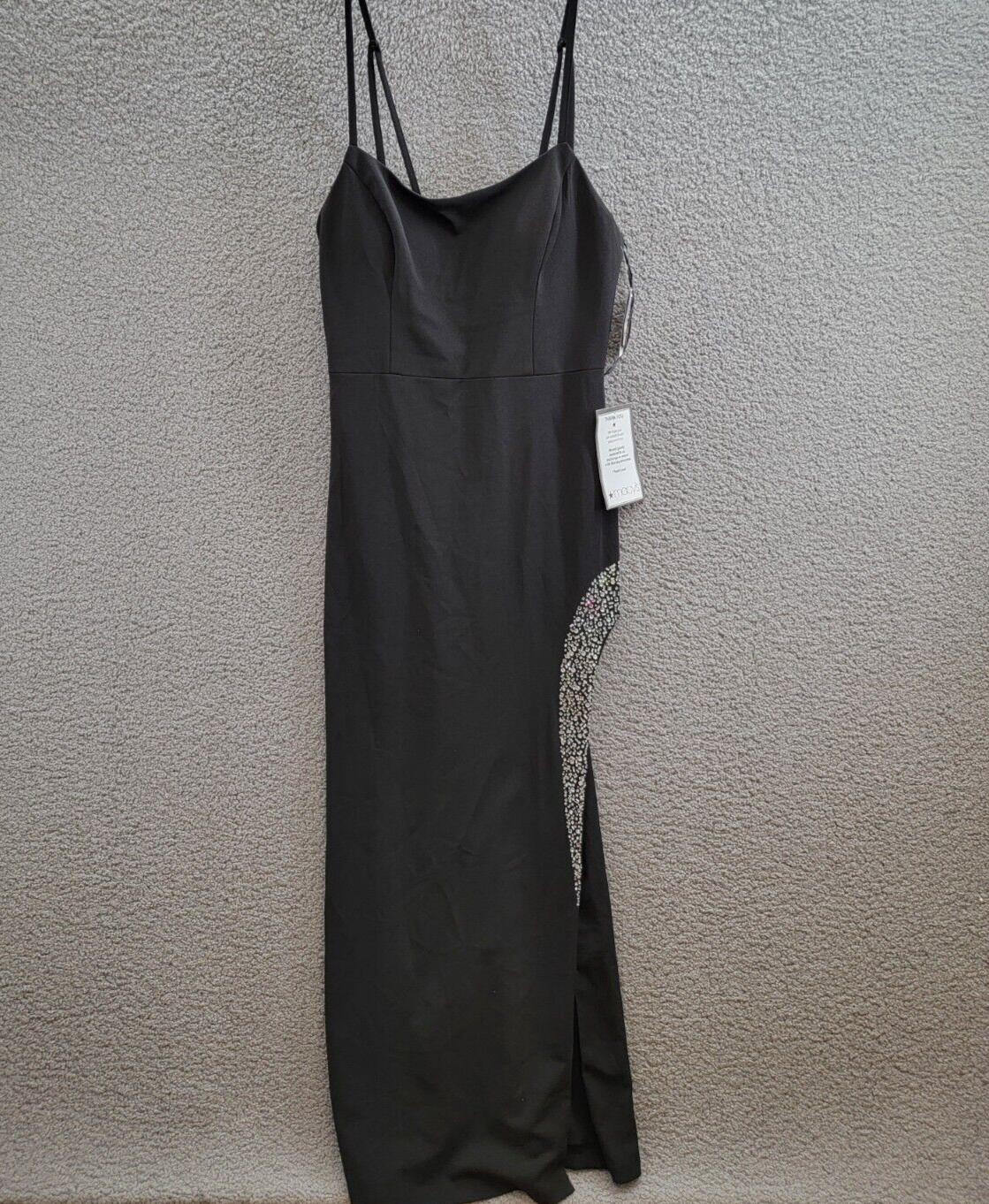 Nightway Rhinestone-Trim Strappy-Back Gown Women 12 Black Straight Neck Back Zip - Picture 2 of 16