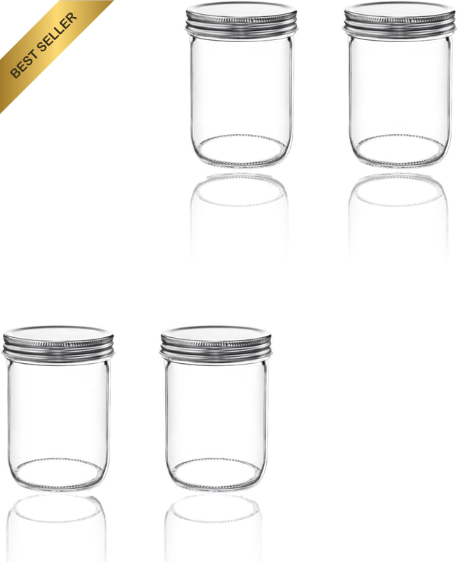 4 Pack 16oz Glass Wide Mouth Mason Jars Lids Airtight Storage Canning