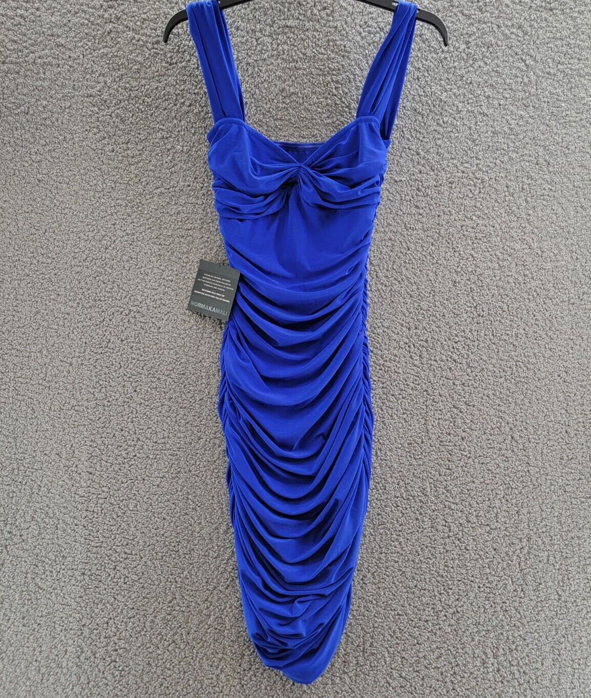 Norma Kamali Walter Ruched Dress Women's XS/34 Electric Blue Sweetheart Neck - Picture 2 of 15