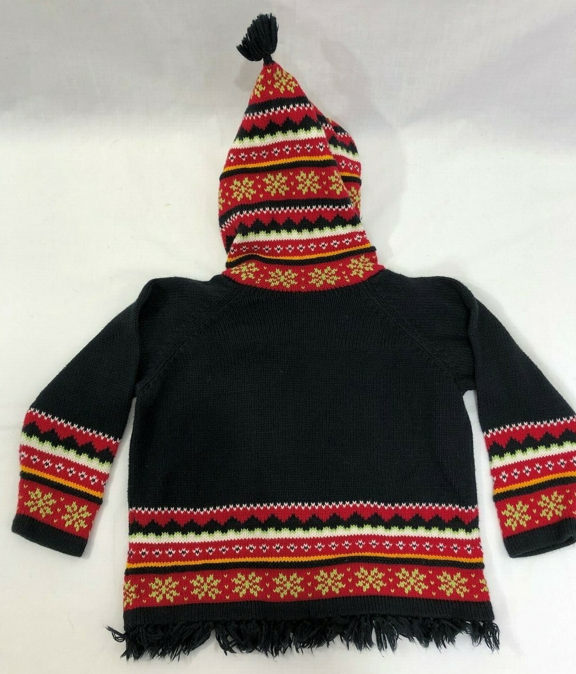 Hanna Andersson Girls Sz 100 Black Striped Pullover Hooded Nordic Style Sweater