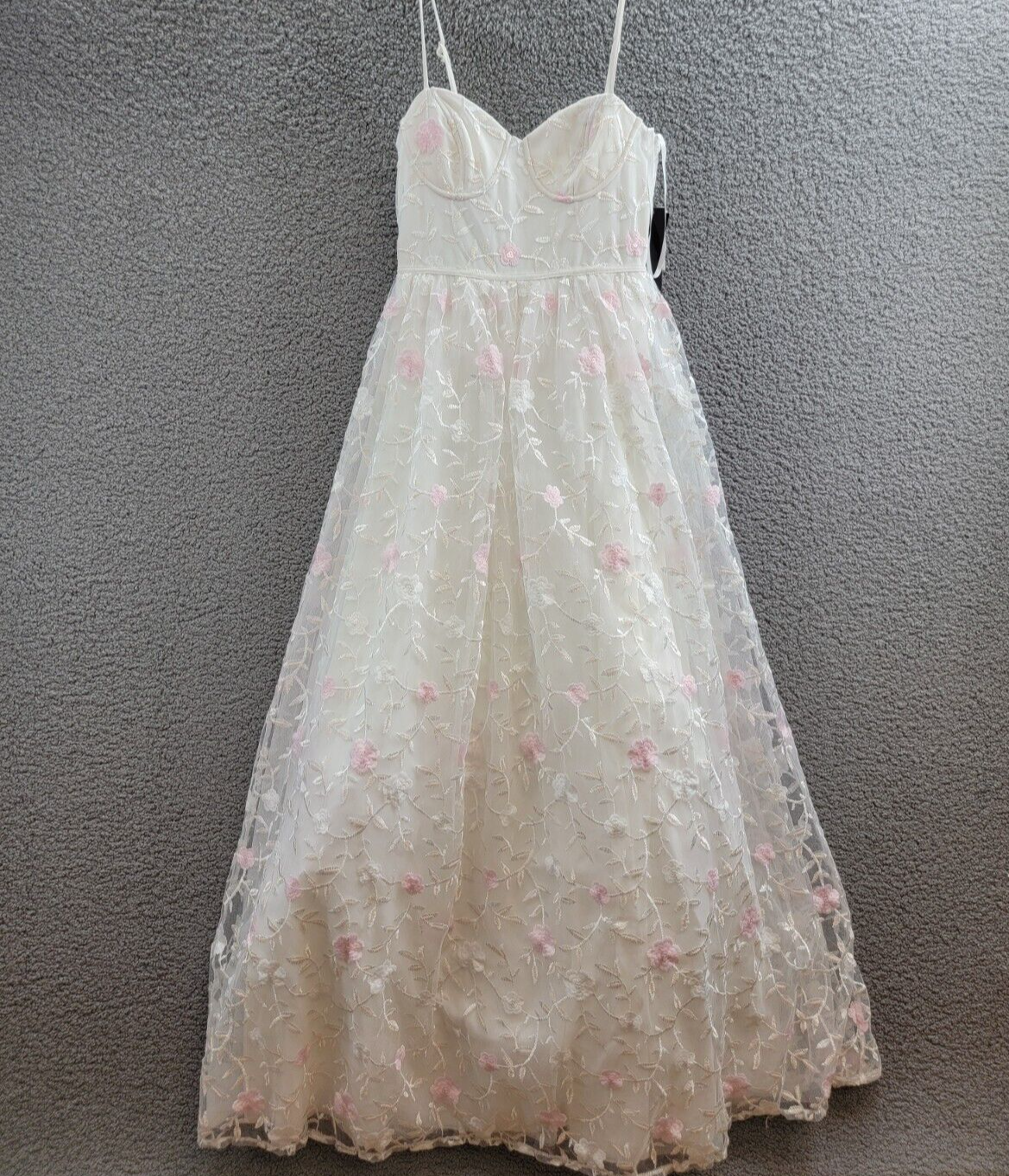 City Studio Floral Embroidered Tulle Bustier Gown Juniors 3/4 Ivory Multi Zipped - Picture 2 of 15