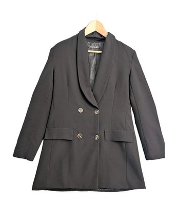 boohoo Women's Black Double Breasted Shawl Lapel Longline Blazer Jacket UK 12
