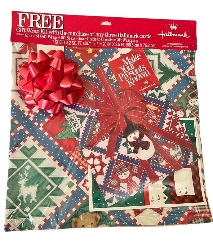 Vintage 1996 Hallmark Christmas Gift Wrapping Paper Bow Seals Guide