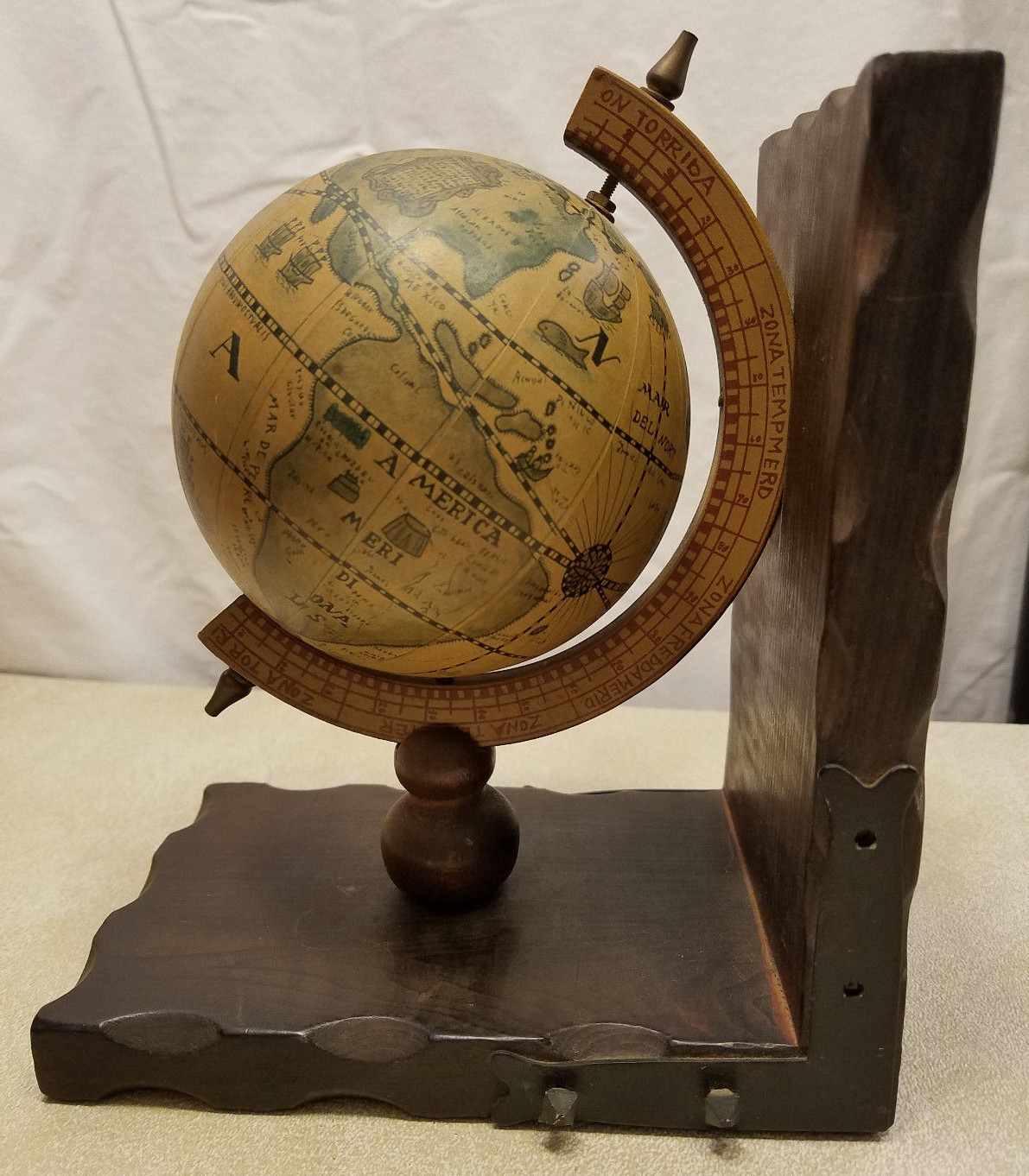 Vintage Wood Globe Book End Retro Look Mid Century