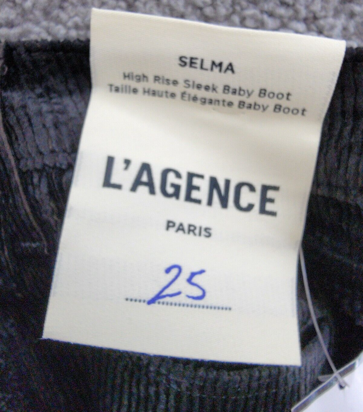 L'AGENCE Selma High Rise Baby Bootcut Corduroy Jeans Women's 25 Black Pocket Zip - Picture 16 of 17