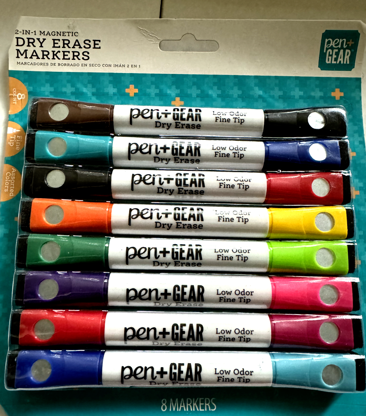 Pen + Gear 2-in-1 Magnetic Dry Erase Marker Fine Tip Assorted 8 Count NEW
