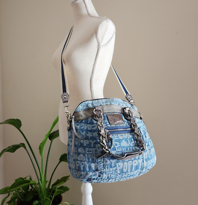 RARE COACH Poppy Denim Wordblock Hippie Shoulder Bag