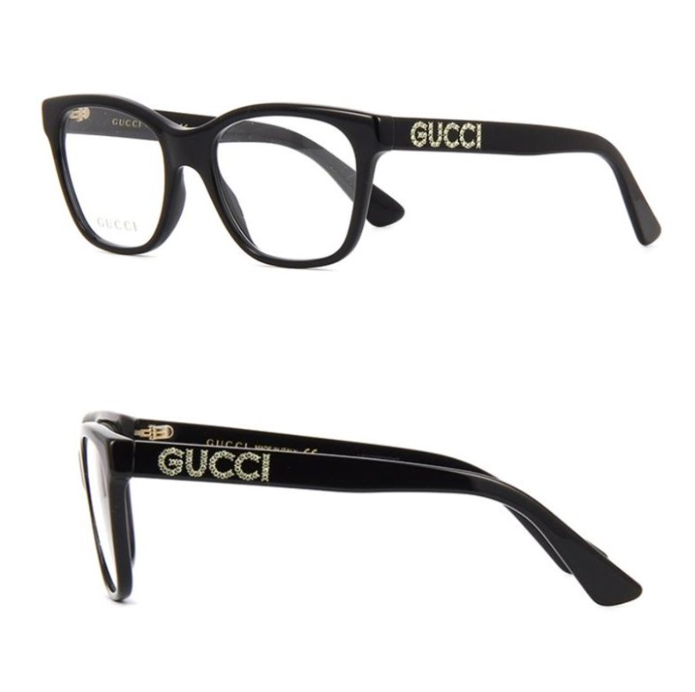 メガネ Gucci GG0420O 001 Luxury Square Eyeglasses with Crystals New GUCCI Eyeglasses GG0420O 001 52-18 140 Black & Gold