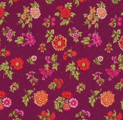 Flower of the Month Nov CHRYSANTHEMUM on MAROON Northcott Fabric By FQ 1/4 YD