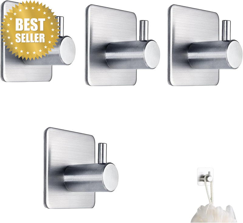 4 Pack Heavy Duty Adhesive Wall Hooks, Waterproof Stainless Steel Hanging Hooks