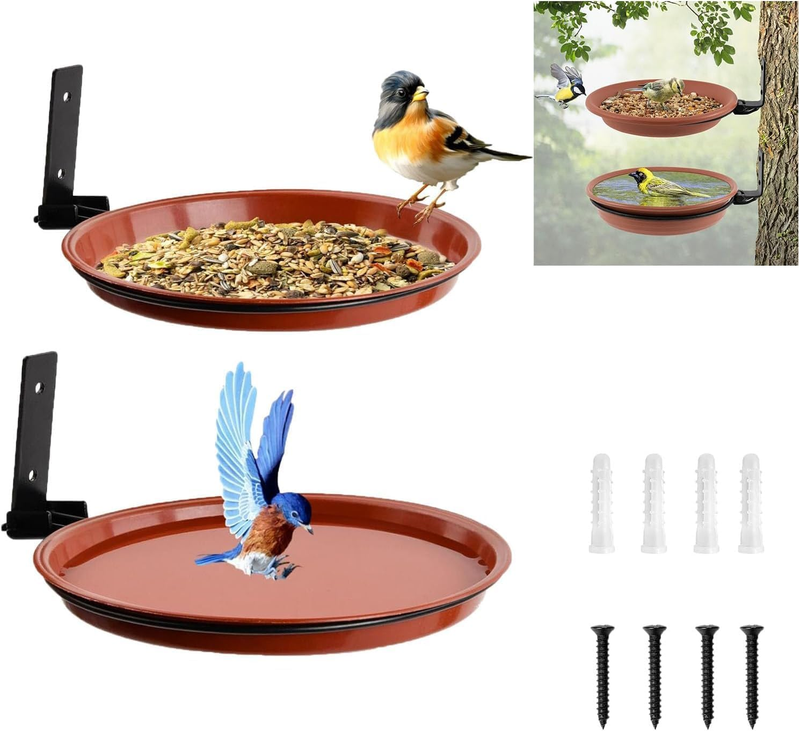 2Pcs Bird Trays Tree Mounted for Bird Feeder Bird Bath Bowl, Installed on Wooden