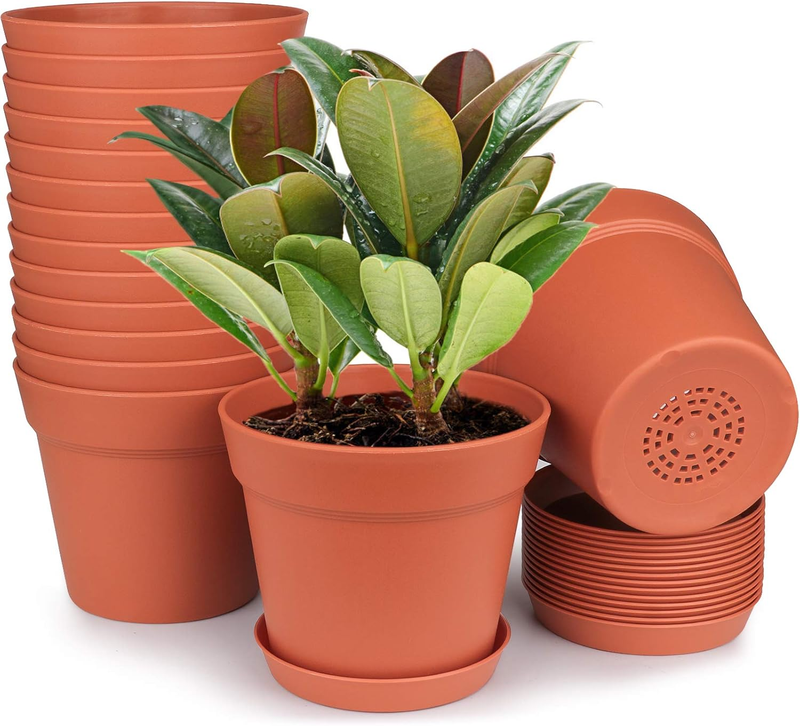 Pots for Plants, 15 Pack 6 Inch Plastic Planters with Multiple...