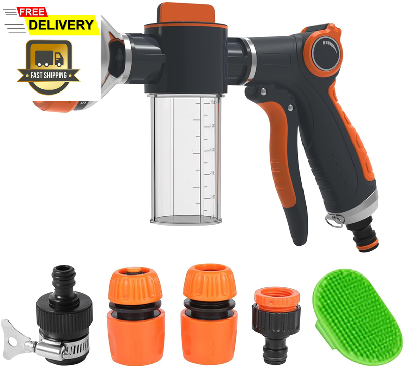 High Pressure Garden Hose Nozzle with 8-Way Foam Sprayer,Pup Jet Dog Wash & Car