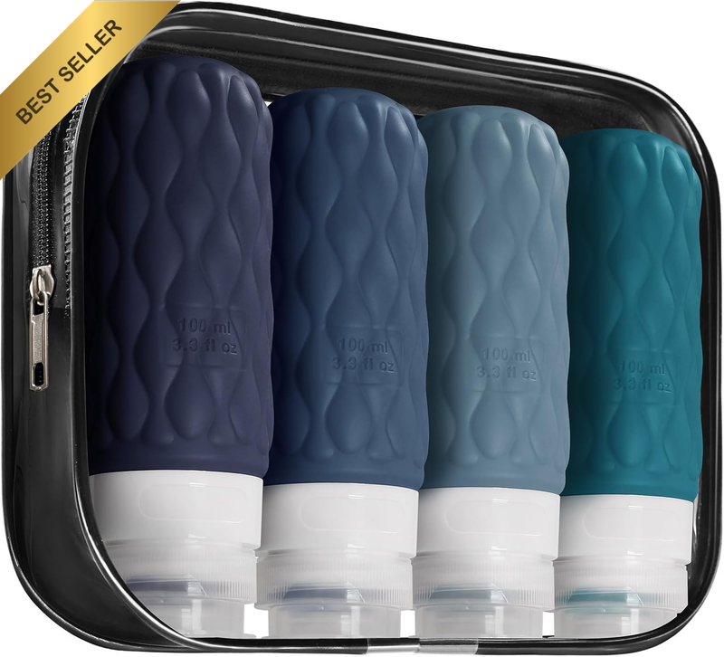 100Ml Silicone Travel Bottles for Toiletries with Labels/Clear Bag