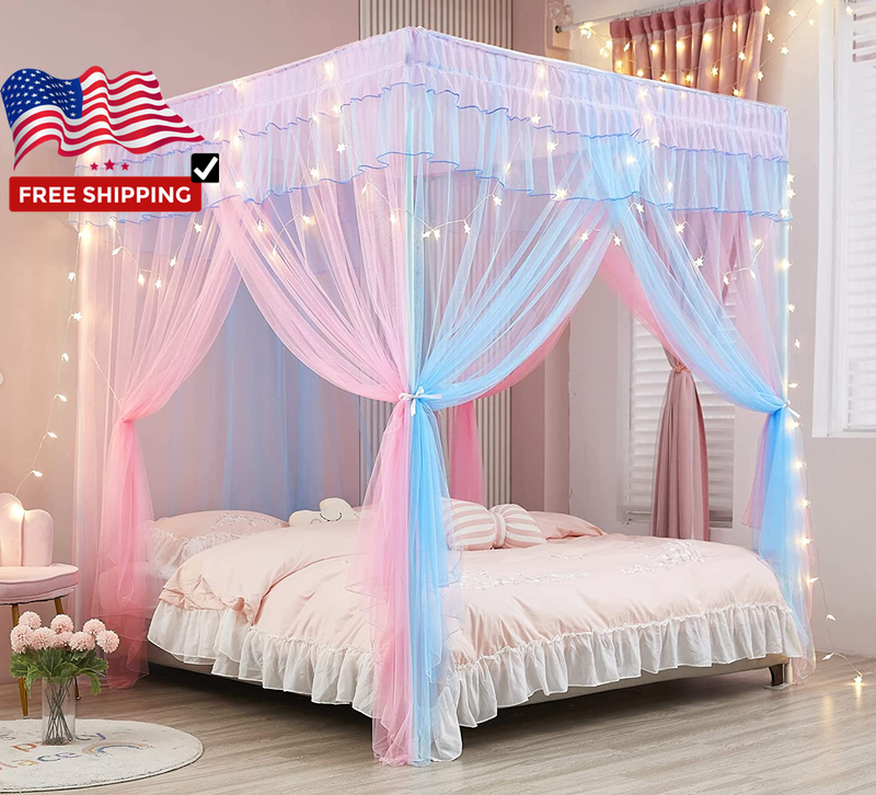 Bed Curtains With Lights - Princess Bed Canopy For Girls - B