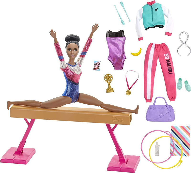 Barbie Gymnastics Playset with Doll and 15+ Accessories, Twirling Gymnast Toy wi