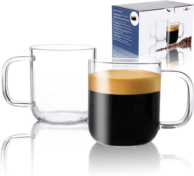 Set Of 2, Extra Large Clear Glass Cup With Handle For Ho