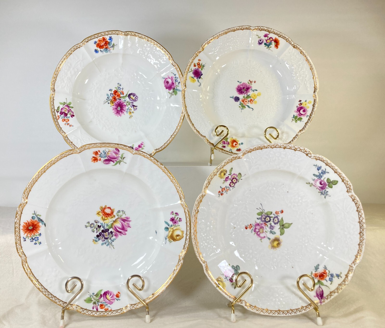 食器 Meissen, antique Set of 4 x antique Meissen (1774-1815 ) rimmed bowls