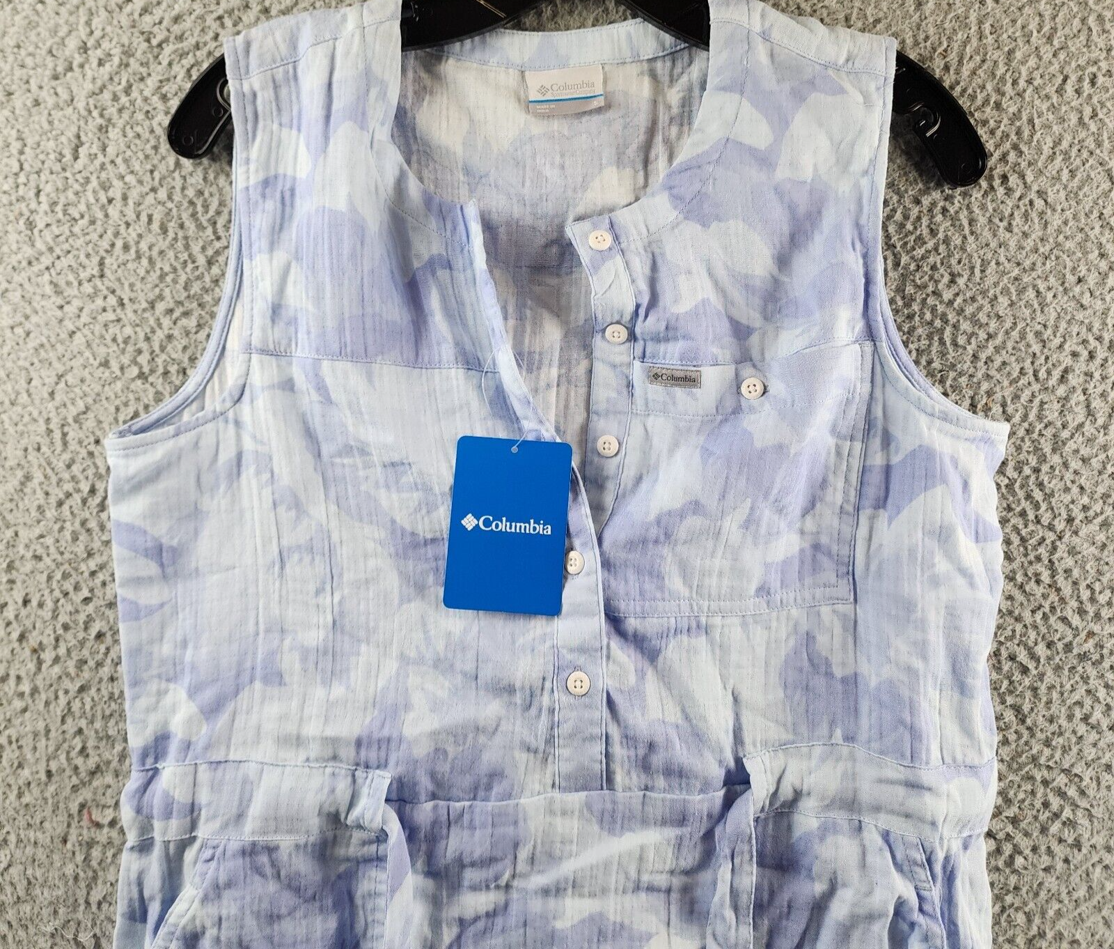 Columbia Holly Hideaway Breezy Dress Women's S Whisper Peonies Button Closure - Picture 4 of 14