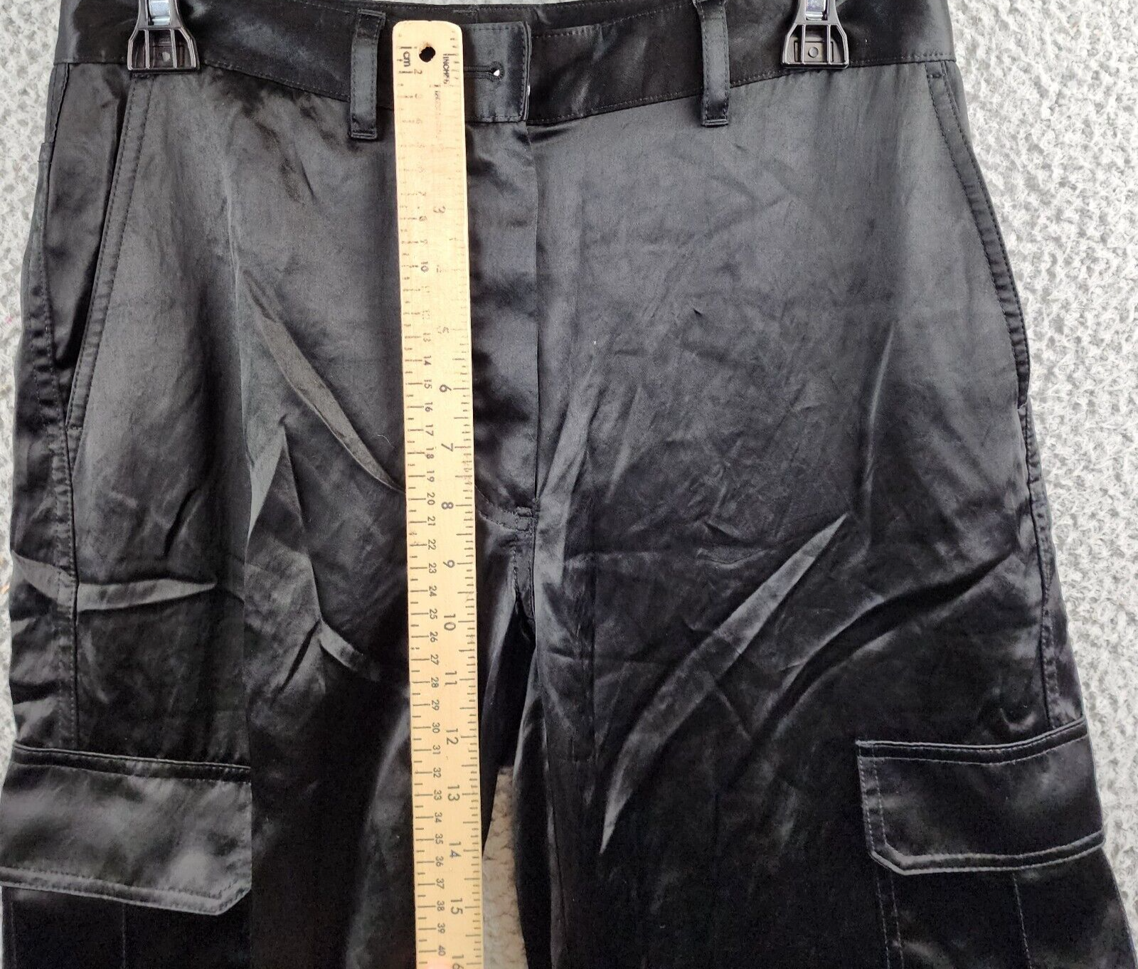 Theory Satin-Finish Wide-Leg Pants Women's 2 Black Solid Button Zip Closure - Picture 6 of 15