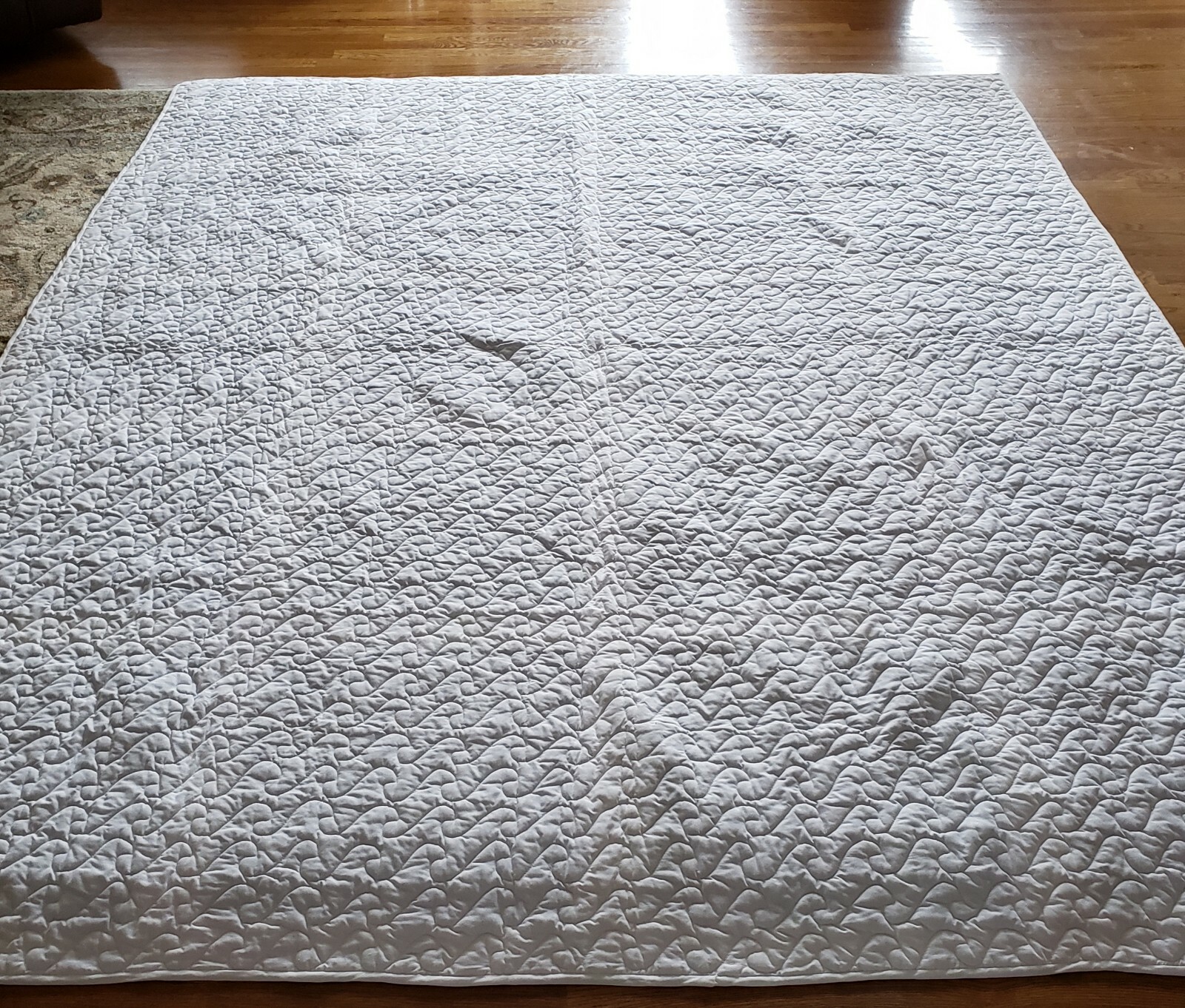 Vintage Handkerchief Quilt Dusty Blue/White Backing Never Used~Vintage Hankies