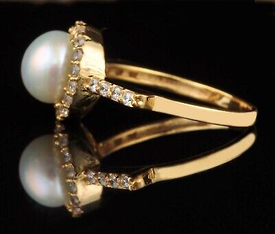 Pre-owned Vt Gmes 14kt Yellow Gold With 3.35ct Natural Freshwater Pearl Igi Certified Diamond Ring