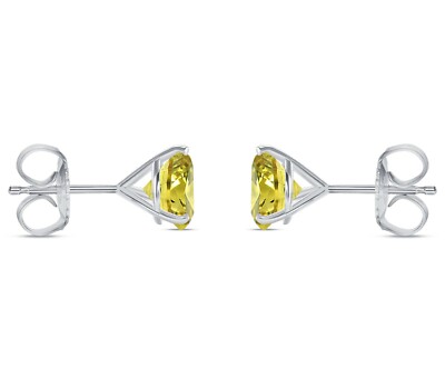 Pre-owned Shine Brite With A Diamond 4.50 Ct Round Cut Canary Earrings Studs Solid 14k White Gold Push Back Martini