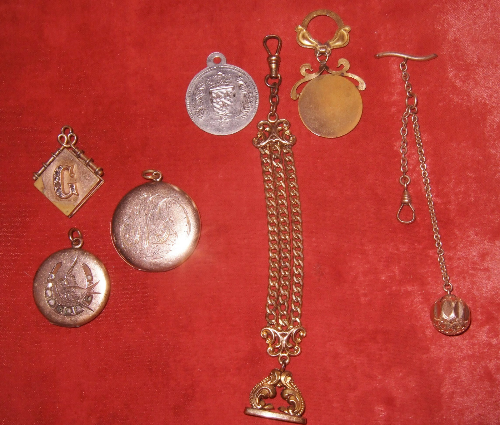 Victorian Noveau Gold Fill Watch Chains Fobs Parts  Wear /  Repair Lot