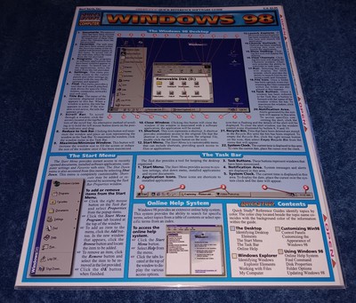 Quick Study Computer Windows 98 Softwear Guide EUC 1998 Bar Chart Reference Card