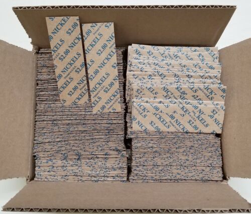 1000 Coin Wrappers FLAT Tubular Paper Rolls for NICKELS (Each roll holds $ 2)