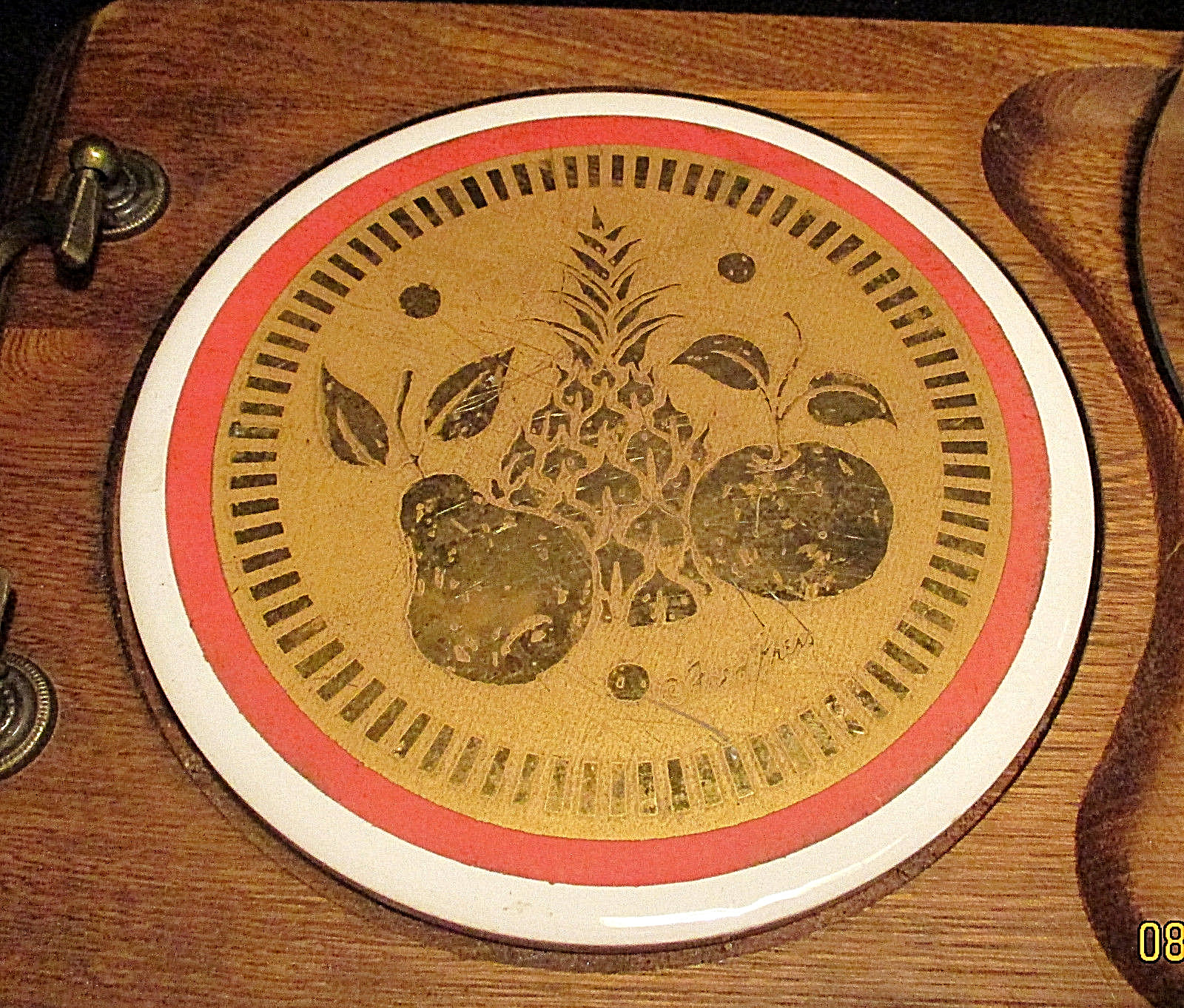 Fred Press Wood Cracker Tray Ceramic Insert w/dome VINTAGE Mid-Century  9 x 16