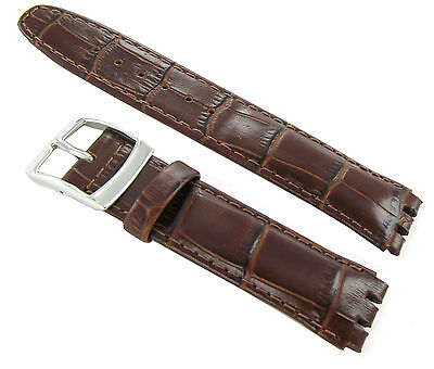 20mm Genuine Leather Alligator Grain Padded Dark Brown Watch Band Fits Swatch