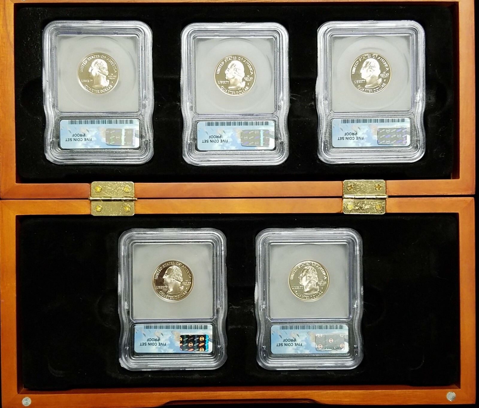 Set of 5 2006-S Statehood Quarters ICG PR 70 DCAM First Day of Issue Wooden Box