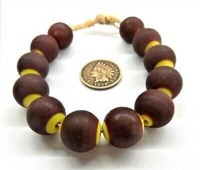 12 Loose Black Cherry Hudson Bay Yellow Core  African Trade Beads READ !   210DK