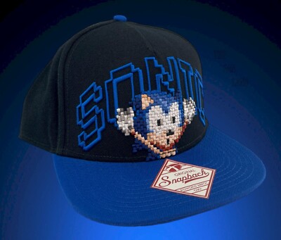 New Sega Sonic The Hedgehog 8-bit Embroidered Logo Gamer Snapback Cap Hat