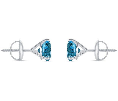 Pre-owned Shine Brite With A Diamond 6 Ct Round Cut Blue Earrings Studs Solid Real 18k White Gold Screw Back Martini