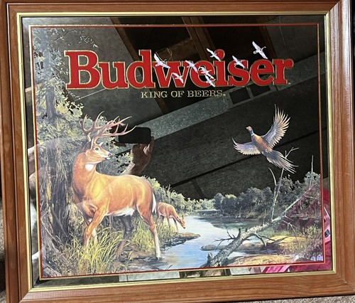 Vintage 1995 Budweiser Deer And Pheasant Mirror 33 1/2 “ X