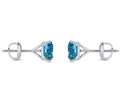 Pre-owned Shine Brite With A Diamond 2.50 Ct Round Cut Blue Earrings Studs Solid 14k White Gold Screw Back Martini In White/colorless