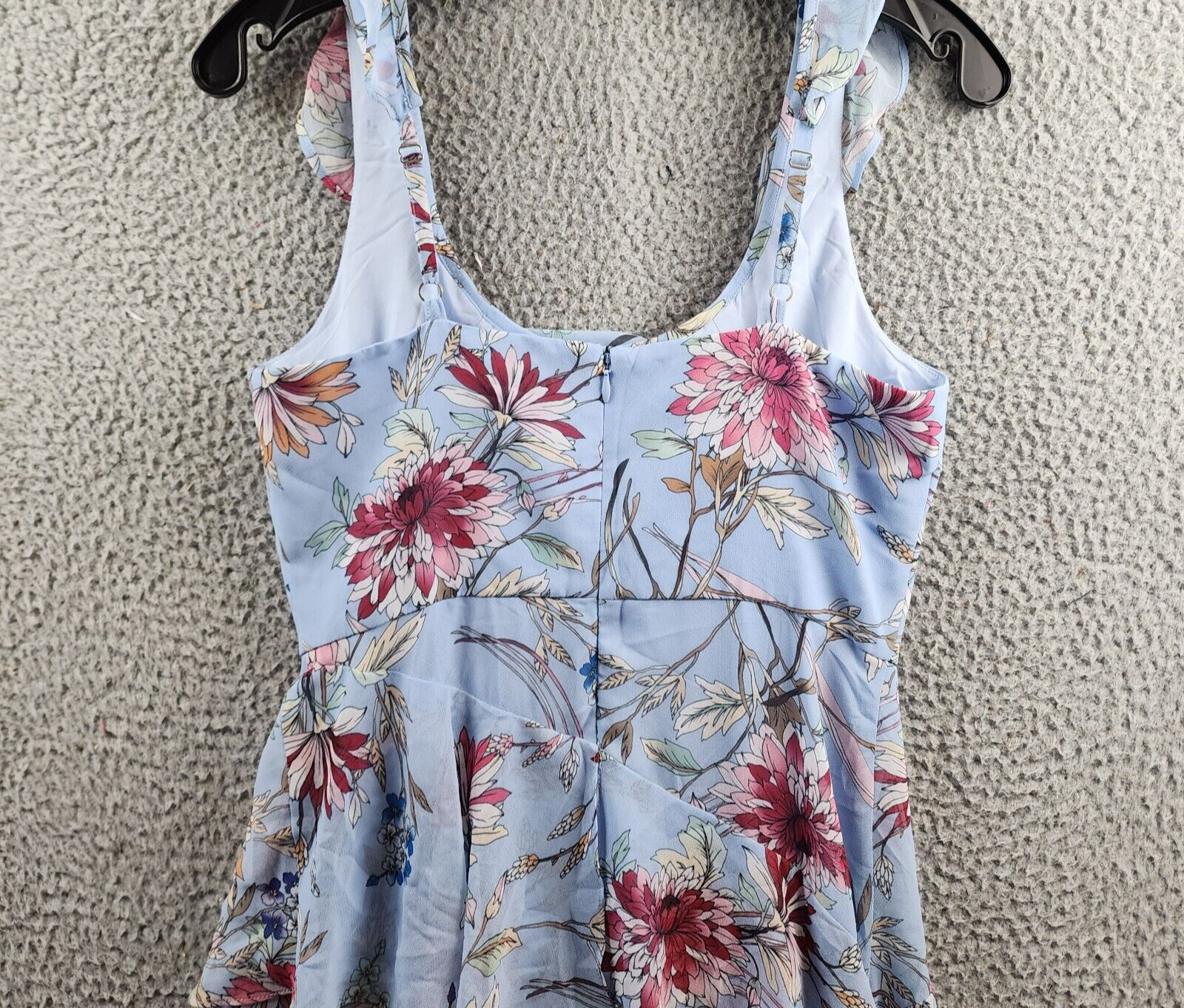 BCBGMAXAZRIA Asymmetric Tiered Midi Dress Women's 2 Blue Combo Back Zip Closure - Picture 12 of 13