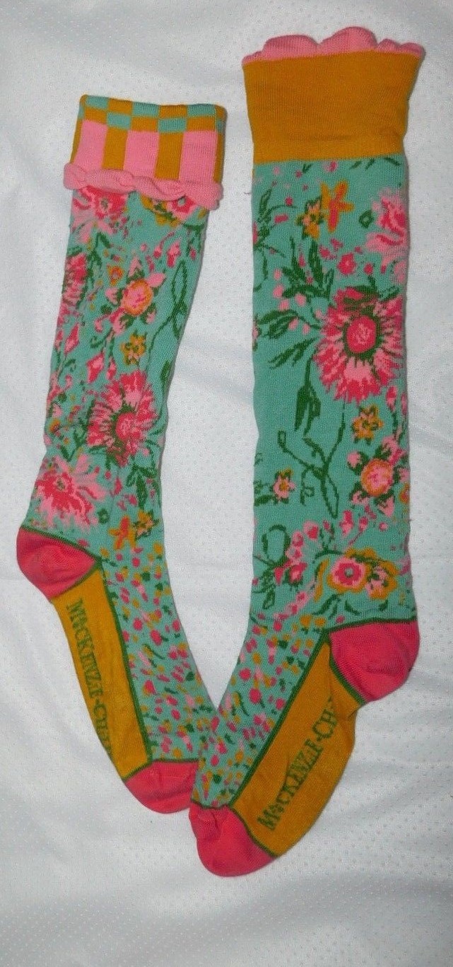 New! MacKenzie Childs Socks Alice's Garden Knee High Women Foot Toes Flower