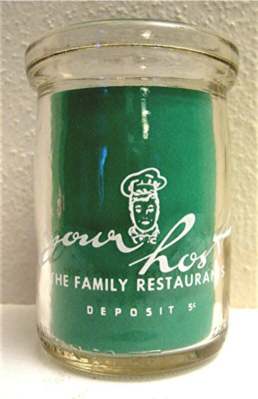 Your Host Family Restaurant Logoed Carryout Glass Coffee Cup Jar Old Store Stock