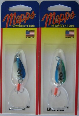2 Pks.  Mepps Little Wolf Spoon - 1/8 oz. - Silver/Blue & Silver/Blue Green