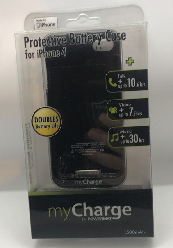 iPhone 4 Protective Battery Case 1500mAh Black myCharge Doubles Battery