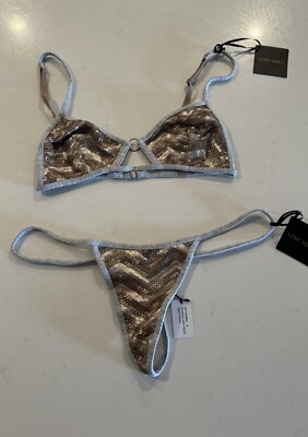 Love Haus By Beach Bunny Size Small Heather Grey Nude Sequin Bralette Thong Set
