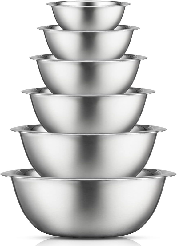 Stainless Steel Mixing Bowl Set - 6 Piece Nesting Bowls, 5qt to 0.5qt, Ideal for