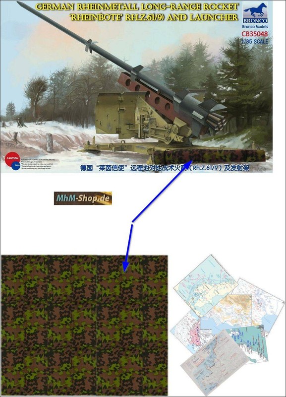 German Rheinmetall Rakete Rheinbote(Rh.Z.61/9) And Launcher+Tarndecke+6 Karten
