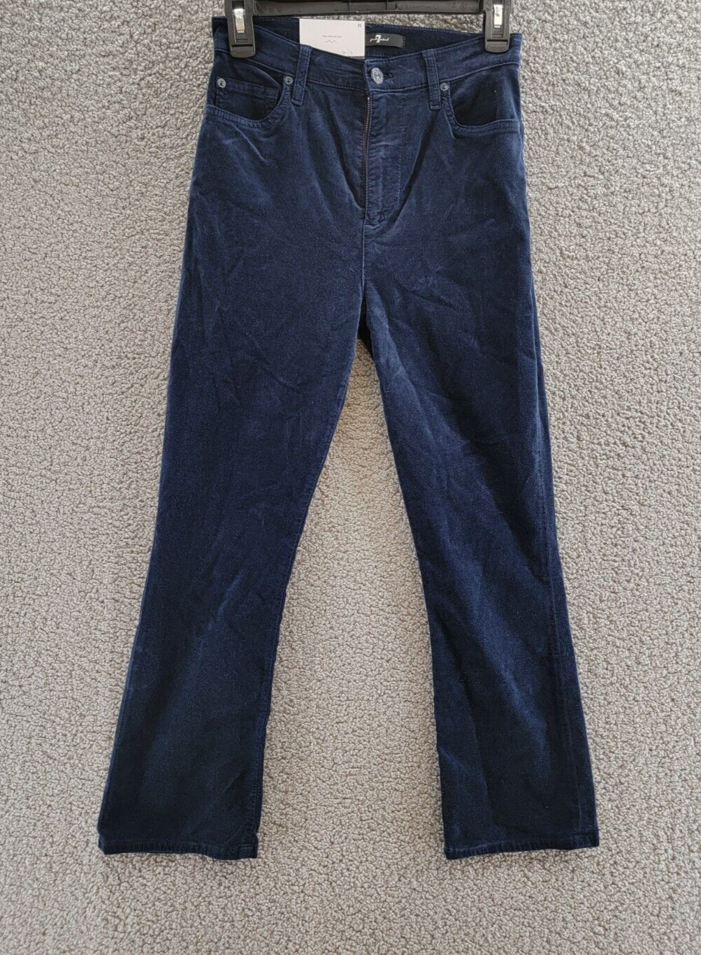 7 For All Mankind High Rise Velvet Slim Kick Flare Jeans Women's 25 Ink Zip Fly - Picture 2 of 18