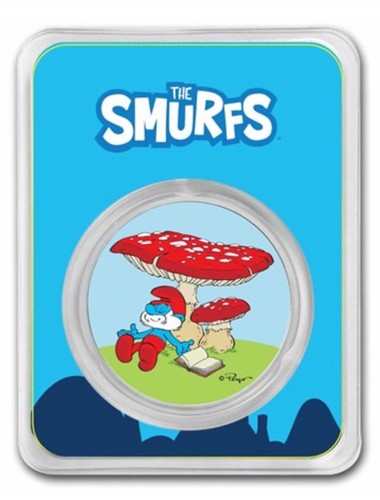 2023 Niue Colorized 1 oz .999 Silver $2 Smurfs Papa Smurf in